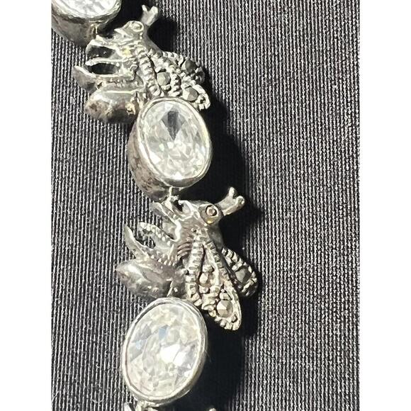 Sterling Silver Figural BEE Oval CZ  Crystal Marcasite Tennis Bracelet - Picture 7 of 9